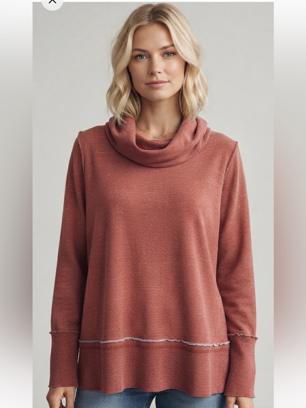 Lucky Brand Boho Slouchy Rose Cowl Neck Disressed Sweatshirt Women’s Size 2X